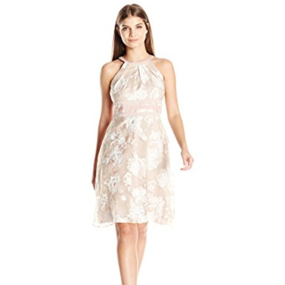 Adrianna Papell Petite Halter Neck Printed Organza